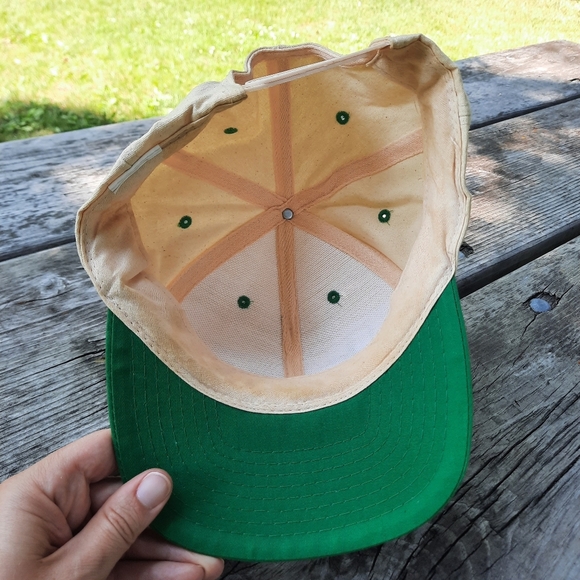 Vintage John Deere Tractor Cream Green Cotton Logo Farmer Snapback Hat OS - Picture 10 of 12